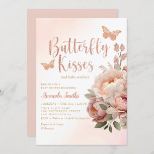Boho Watercolor Butterfly Kisses Girl Baby Shower Invitation