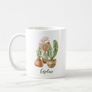 Boho Watercolor Cactus Pampas Plant Personalized Coffee Mug