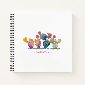 Boho Watercolor Cactus Personalized Journaling Notebook by VGInvites at Zazzle