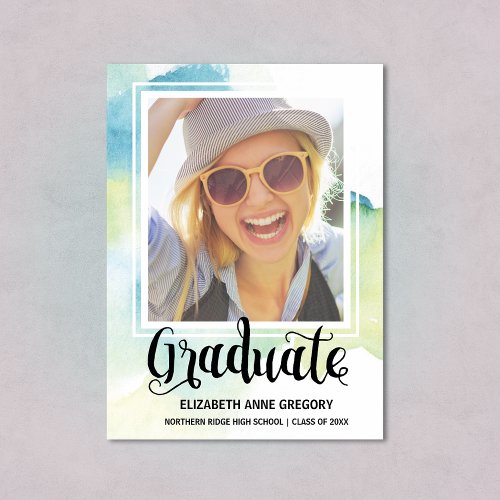 Boho Watercolor 2018 Calligraphy Photo Graduation Card