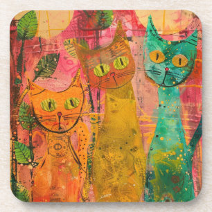 Boho Watercolor Cats – Earthy Feline Art (2) Beverage Coaster