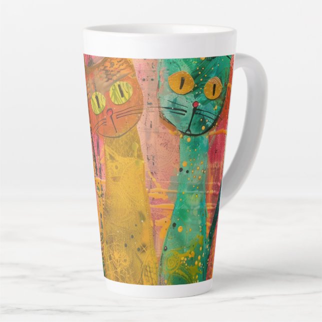 Boho Watercolor Cats – Earthy Feline Art (2) Latte Mug (Right Angle)