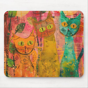 Boho Watercolor Cats – Earthy Feline Art (2) Mouse Pad