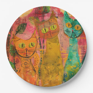 Boho Watercolor Cats – Earthy Feline Art (2) Paper Plates
