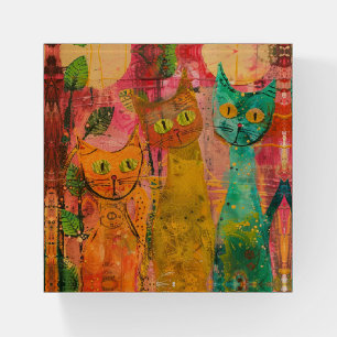 Boho Watercolor Cats – Earthy Feline Art (2) Paperweight