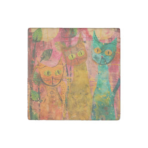 Boho Watercolor Cats – Earthy Feline Art (2) Stone Magnet