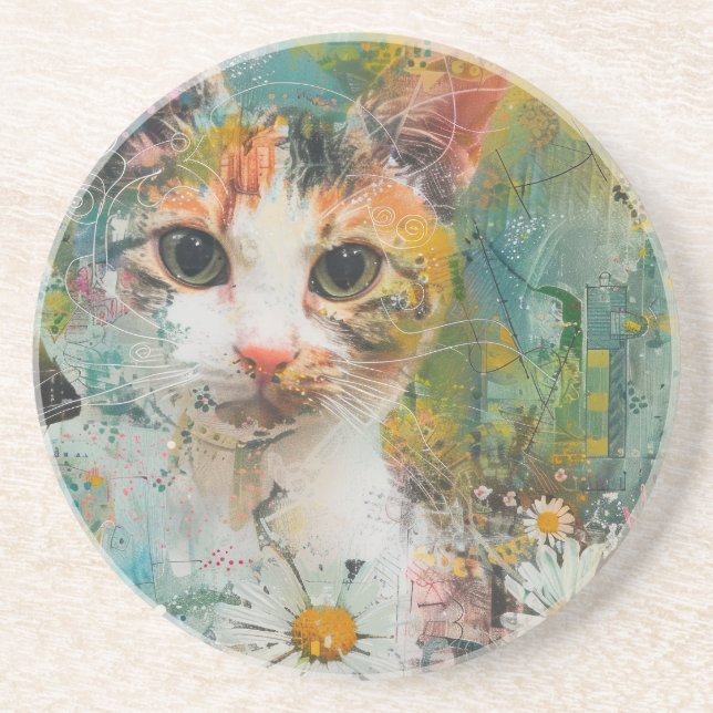 Boho Watercolor Cats – Earthy Feline Art (3) Coaster (Front)