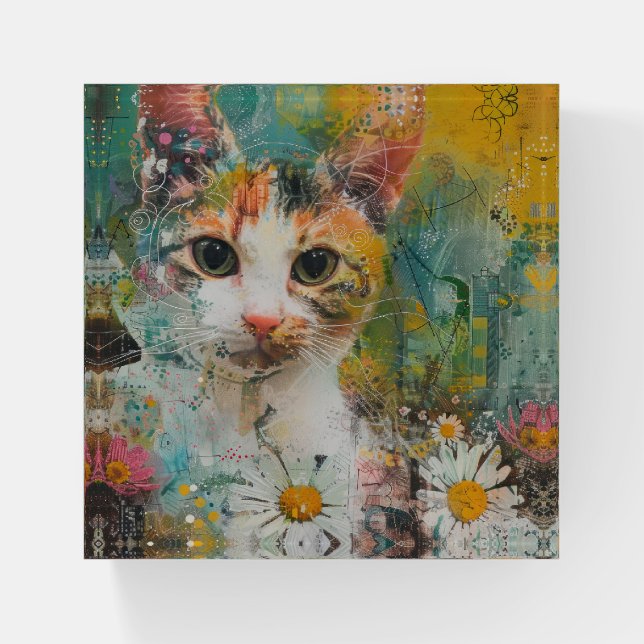 Boho Watercolor Cats – Earthy Feline Art (3) Paperweight (Front)