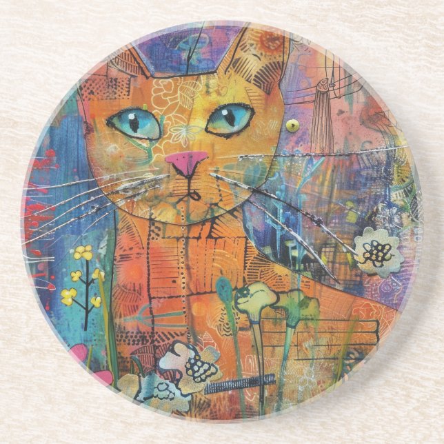 Boho Watercolor Cats – Earthy Feline Art (8) Coaster (Front)