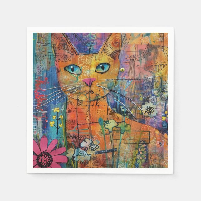 Boho Watercolor Cats – Earthy Feline Art (8) Napkins (Front)