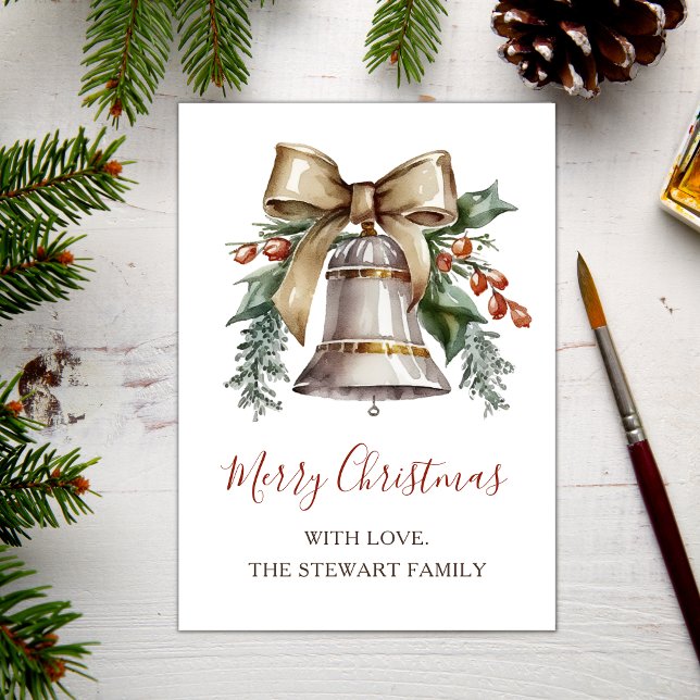 Boho Watercolor Christmas Bell Holiday Card (Creator Uploaded)