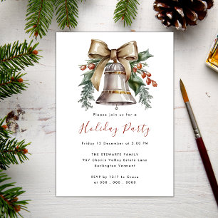 Boho Watercolor Christmas Bell Holiday Party Invitation