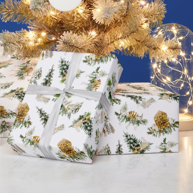 Boho Watercolor Christmas Composition Greeting Wrapping Paper (Holidays)