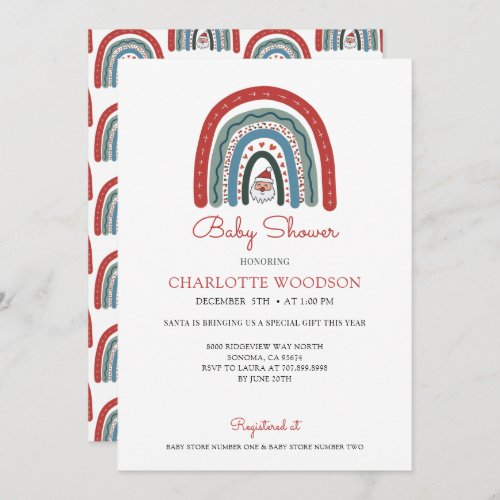 Boho Watercolor Christmas Rainbow Baby Shower  Invitation