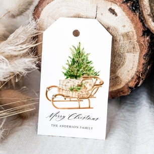Boho Watercolor Christmas Sleigh Gift Tags