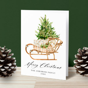 Boho Watercolor Christmas Sleigh Non-Photo Holiday Card