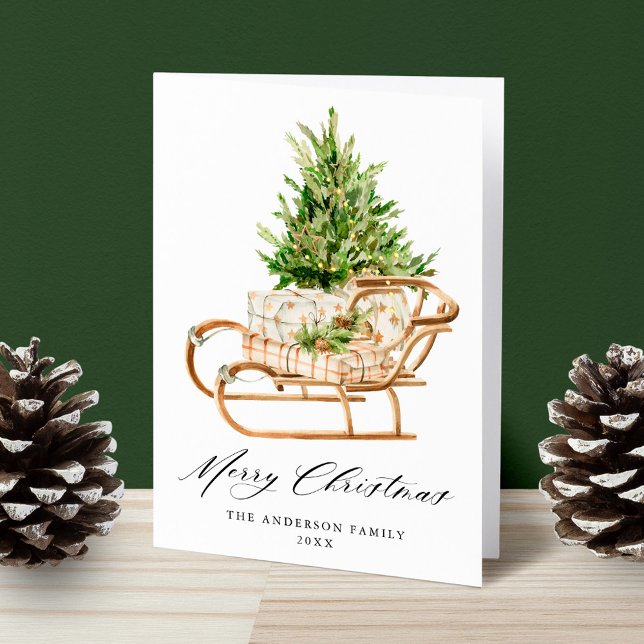 Boho Watercolor Christmas Sleigh Non-Photo Holiday Card (Creator Uploaded)