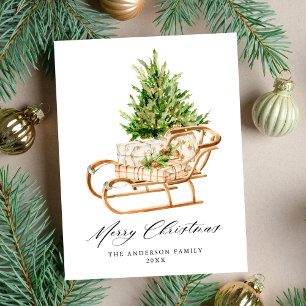 Boho Watercolor Christmas Sleigh Non-Photo Holiday Postcard