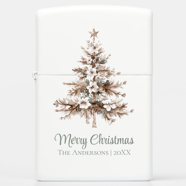 Boho Watercolor Christmas Tree Family Name Zippo Lighter (Front)