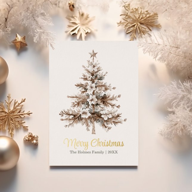 Boho Watercolor Christmas Tree Non Photo Foil Holiday Card (Boho Watercolor Christmas Tree Non Photo Foil Holiday Card)