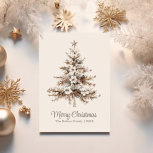 Boho Watercolor Christmas Tree Non Photo Holiday Card