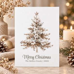 Boho Watercolor Christmas Tree Non Photo Holiday Card