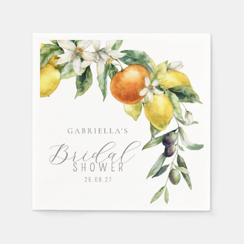 Boho Watercolor Citrus Lemon Orange Bridal Shower Napkins