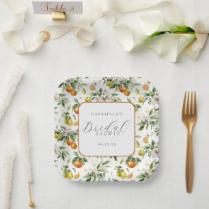 Boho Watercolor Citrus Pattern Bridal Shower Paper Plates