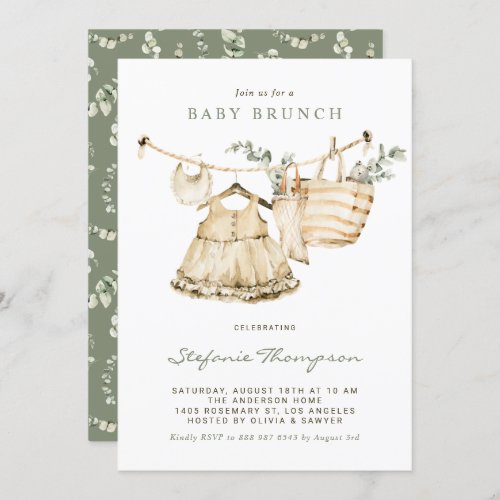 Boho Watercolor Clothesline Baby Brunch Invitation