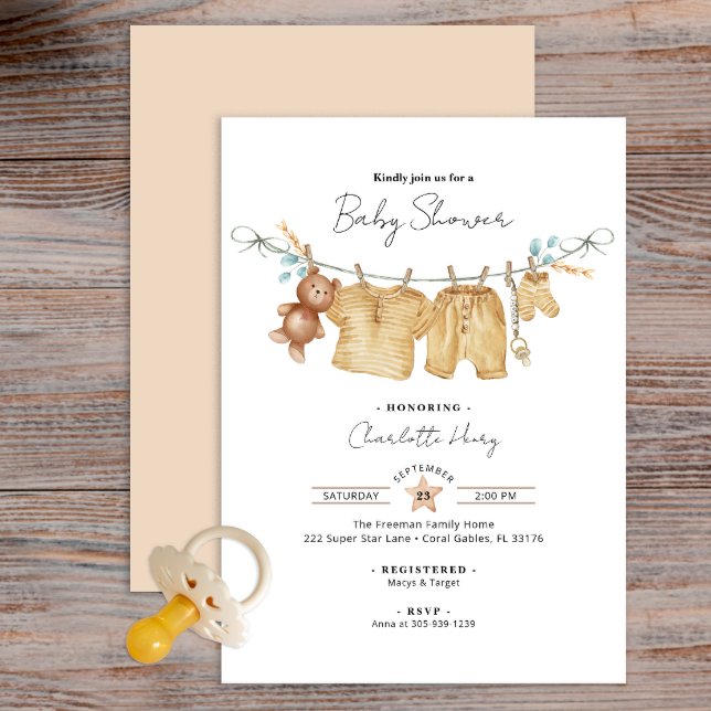 Boho Watercolor Clothesline Baby Shower Invite (Boho Clothesline Baby Shower Invite)