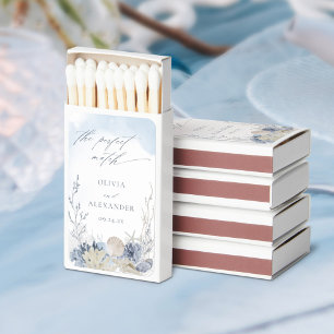 Boho Watercolor Coral Blue Beach Wedding Matchboxes