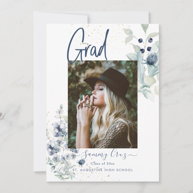 Boho Watercolor Cotton  Flowers  Graduation Announcement (Front)