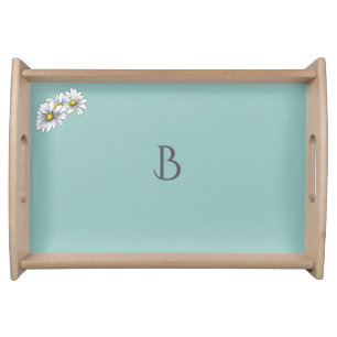 Boho Watercolor Daisy Monogram Christmas Gift Serving Tray