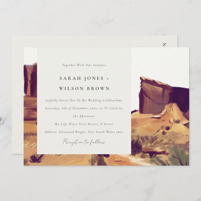 Boho Watercolor Desert Landscape Wedding Invite (Front/Back)