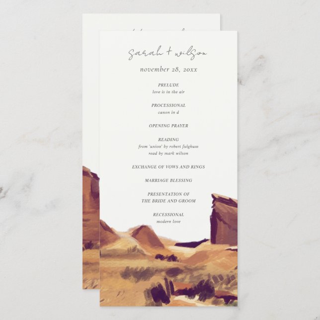 Boho Watercolor Desert Landscape Wedding Program (Front/Back)