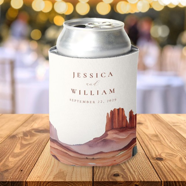 Boho Watercolor Desert Wedding Can Cooler (Creator Uploaded)