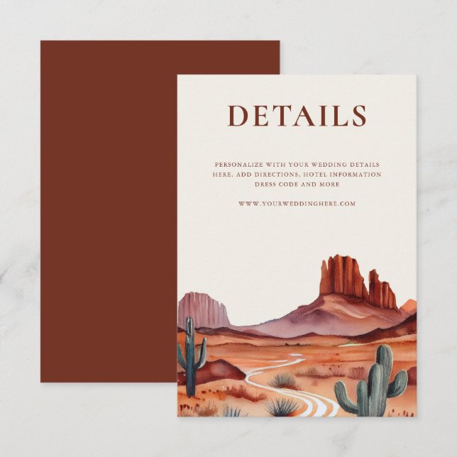 Boho Watercolor Desert Wedding Details Enclosure Card (Front/Back)