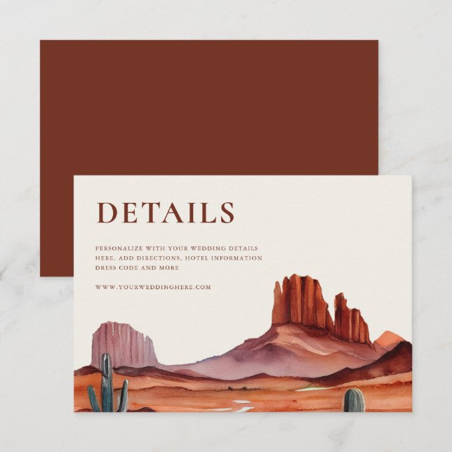 Boho Watercolor Desert Wedding Details Enclosure Card (Front/Back)