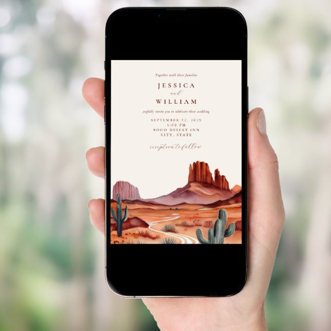 Boho Watercolor Desert Wedding Invitation (Front Digital)