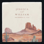 Boho Watercolor Desert Wedding Stone Coaster<br><div class="desc">Create your own personalized wedding coasters featuring elegant typography and boho watercolor desert background.</div>