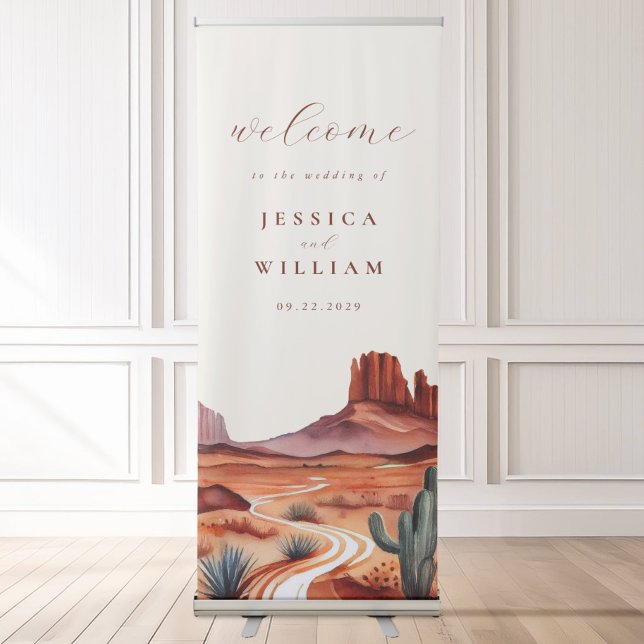 Boho Watercolor Desert Wedding Welcome Retractable Banner (Creator Uploaded)