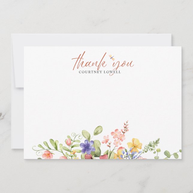 Boho Watercolor Dragonfly THANK YOU note from  (Front)