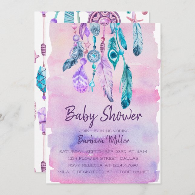 Boho Watercolor Dreamcatcher baby shower Invitation (Front/Back)