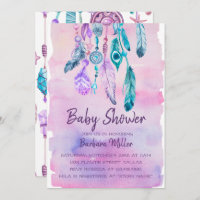 Boho Watercolor Dreamcatcher baby shower Invitation