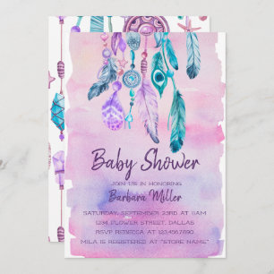 Boho Watercolor Dreamcatcher baby shower Invitation