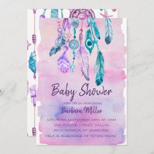 Boho Watercolor Dreamcatcher baby shower Invitation