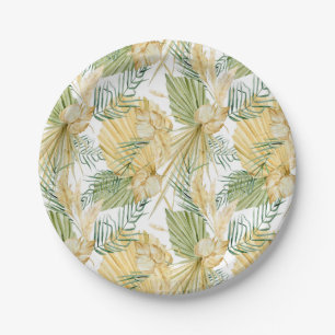 Boho Watercolor Dried Palm Leaves Pattern Tropical Paper Plates