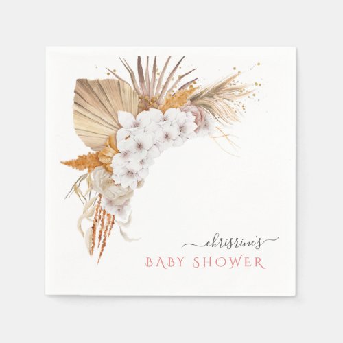 Boho Watercolor Elegant Floral Baby Shower Napkins