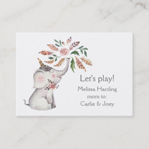 Boho Watercolor Elephant  Flowers Mom Calling Card