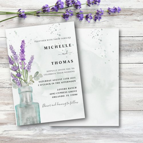 Boho Watercolor Eucalyptus and Lavender Wedding Invitation
